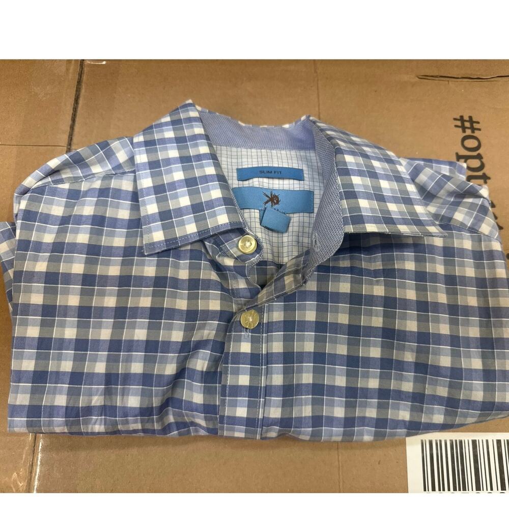 Egara Slim Fit Blue White Plaid Button Down Shirt Men’s Medium 15-15.5 - Picture 10 of 10